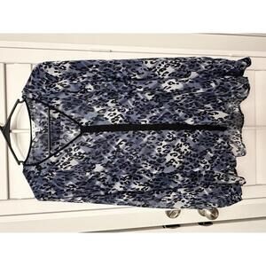 CAbi Fatale blue and black leopard print sheer blouse